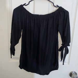 Black off the shoulder, tie sleeve shirt